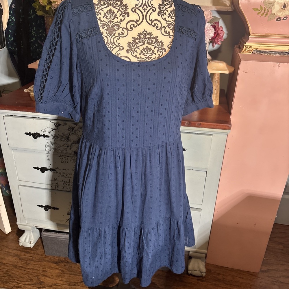 Loft Ann Taylor Blue 100% Cotton Dress Sz 2. Preppy, Boho. Lined.
